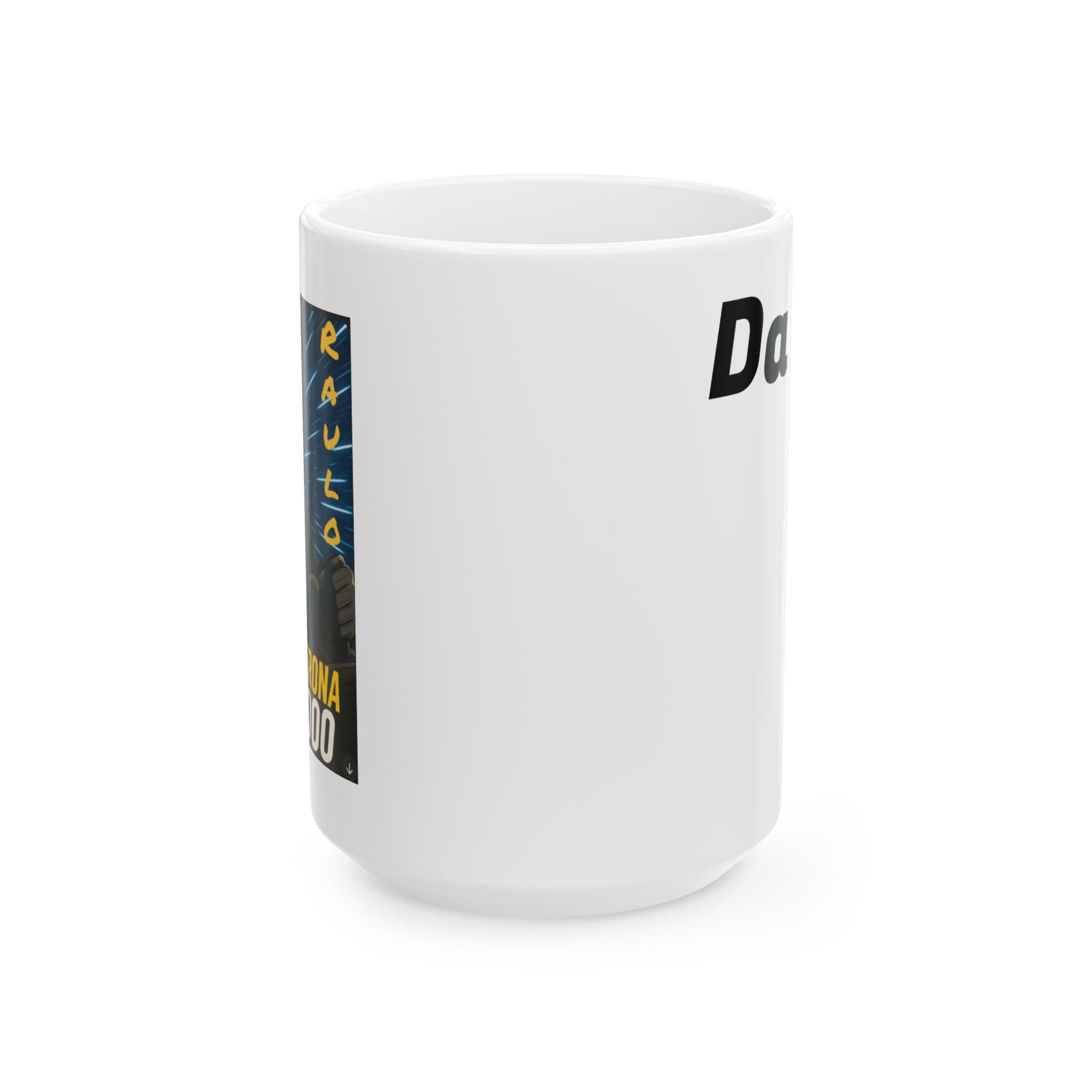 Ceramic Mug, featuring anime of Raulo driving the Testosterona 7000 from Da Guv, Sci-Fi Book Gift, Novelty Coffee Cup, Geeky Tea Mug,