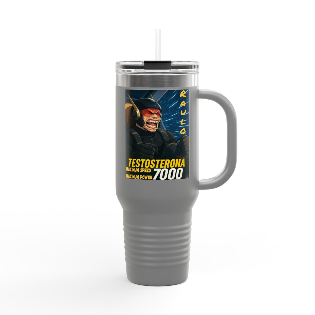 Bold Insulated Travel Mug - 40oz | Anime Raulo Testosterona 7000, Hot/Cold Beverages, Camping, Morning Coffee