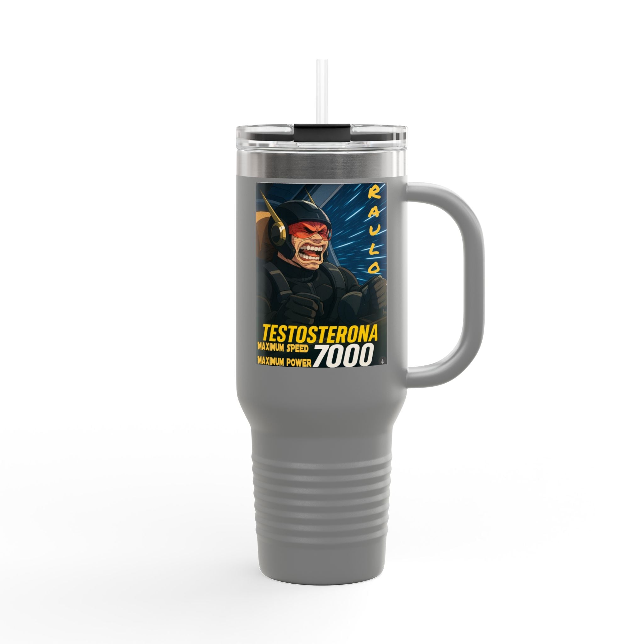 Bold Insulated Travel Mug - 40oz | Anime Raulo Testosterona 7000, Hot/Cold Beverages, Camping, Morning Coffee