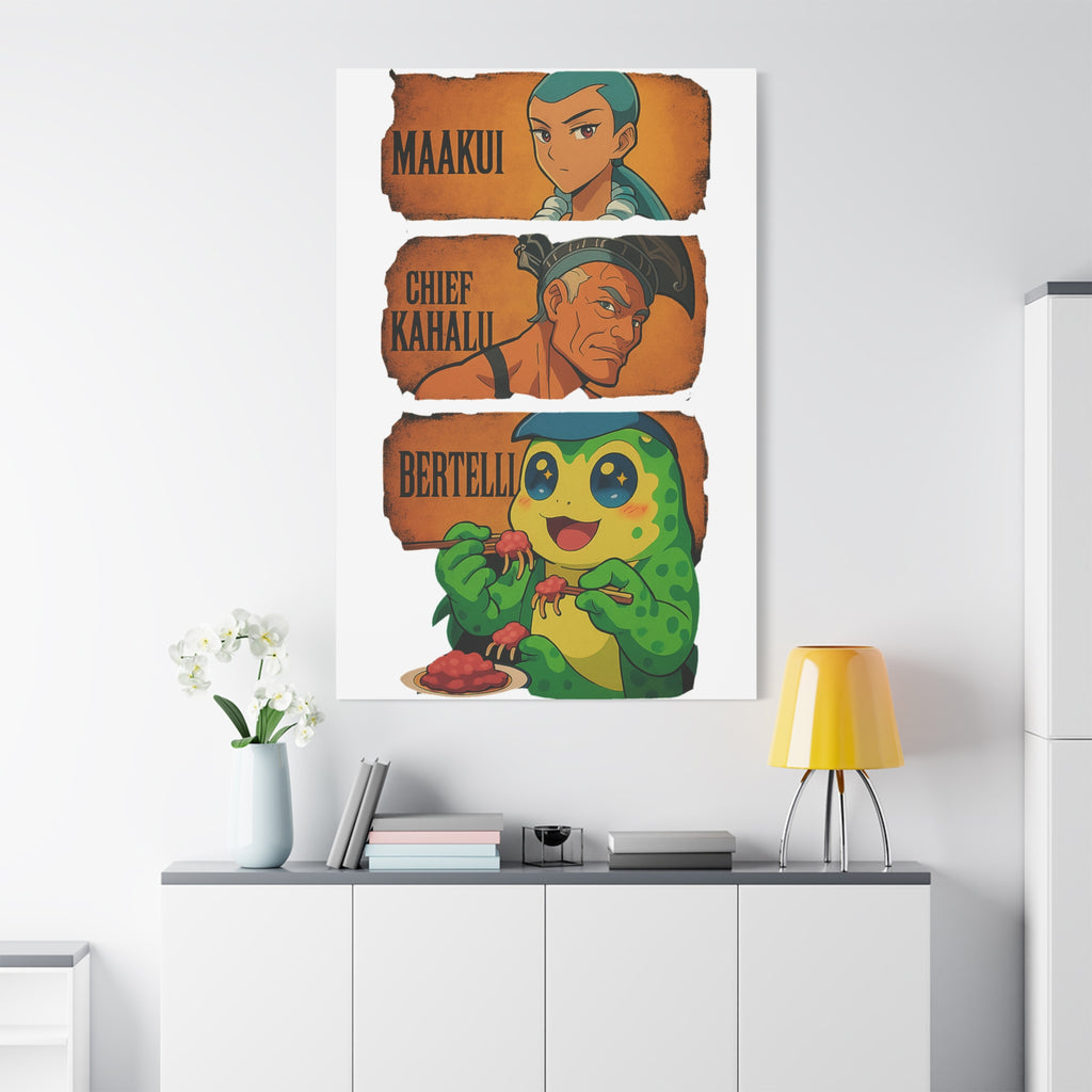 Canvas Wall Art, Anime Style Characters Maakui, Chief Kahalu and Bertelli, Home Decor for Gamers and Collectors, Gift Idea