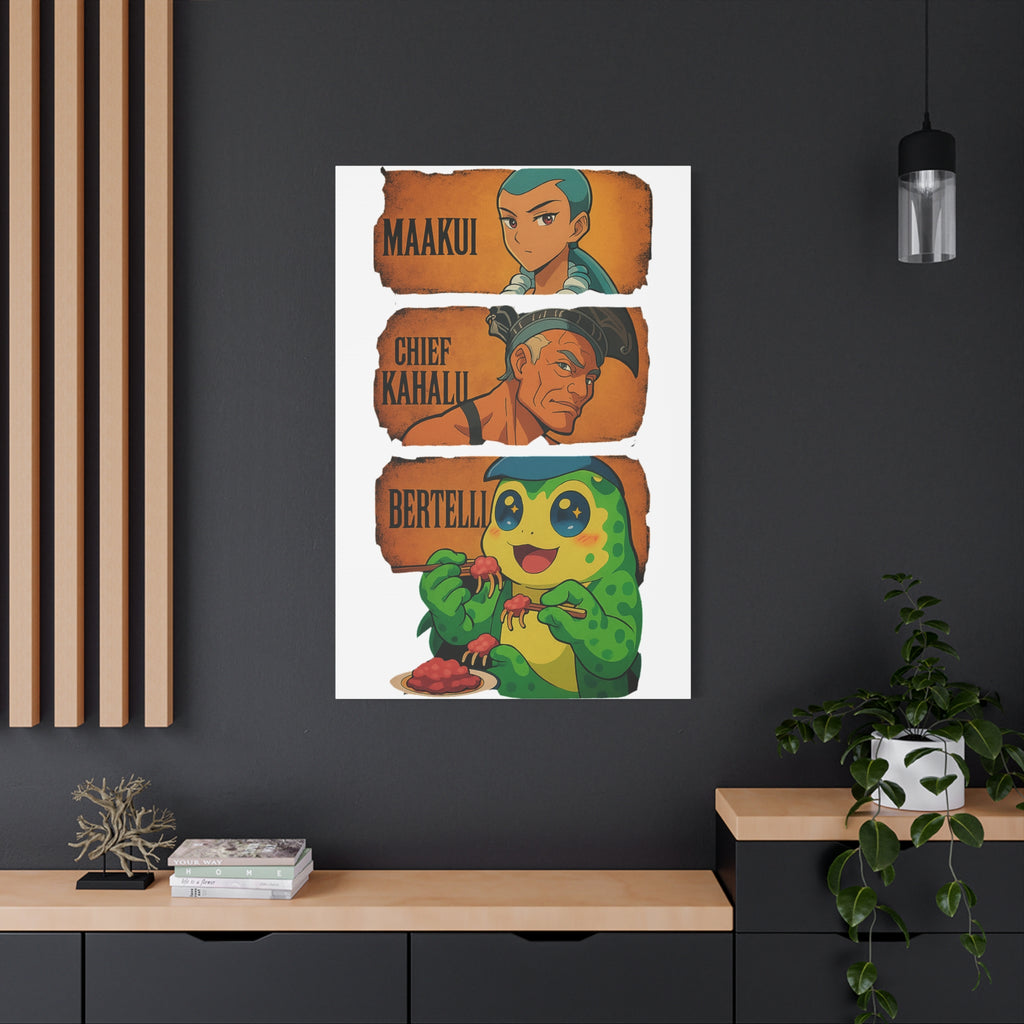 Canvas Wall Art, Anime Style Characters Maakui, Chief Kahalu and Bertelli, Home Decor for Gamers and Collectors, Gift Idea