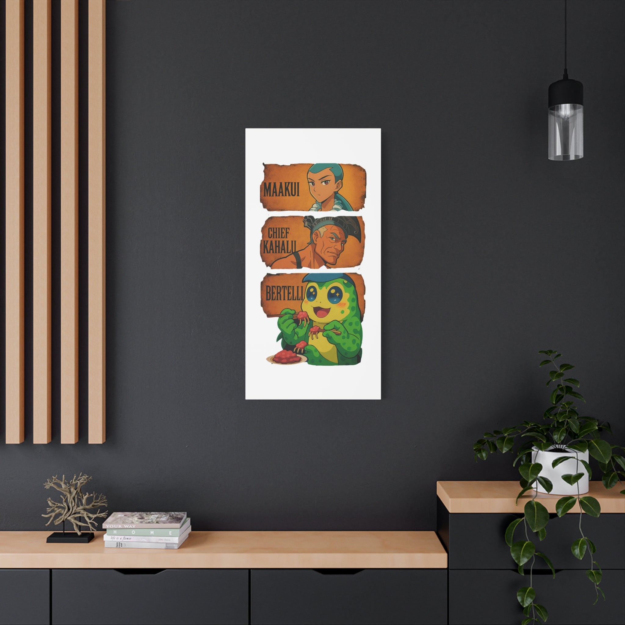 Canvas Wall Art, Anime Style Characters Maakui, Chief Kahalu and Bertelli, Home Decor for Gamers and Collectors, Gift Idea