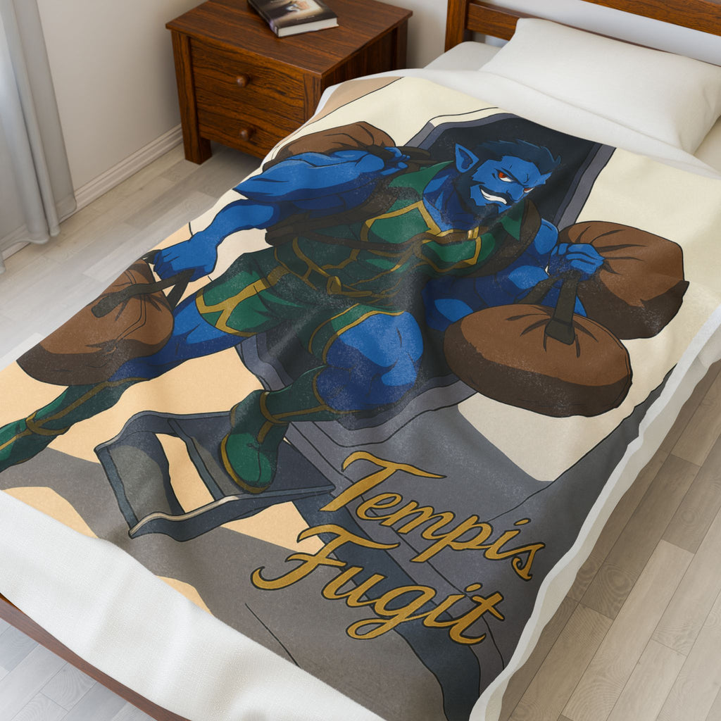 Velveteen Plush Blanket, Anime Tempis Fugit Design, Da Guv Fan Gift, Soft Throw, Cozy Bedding, Home Decor