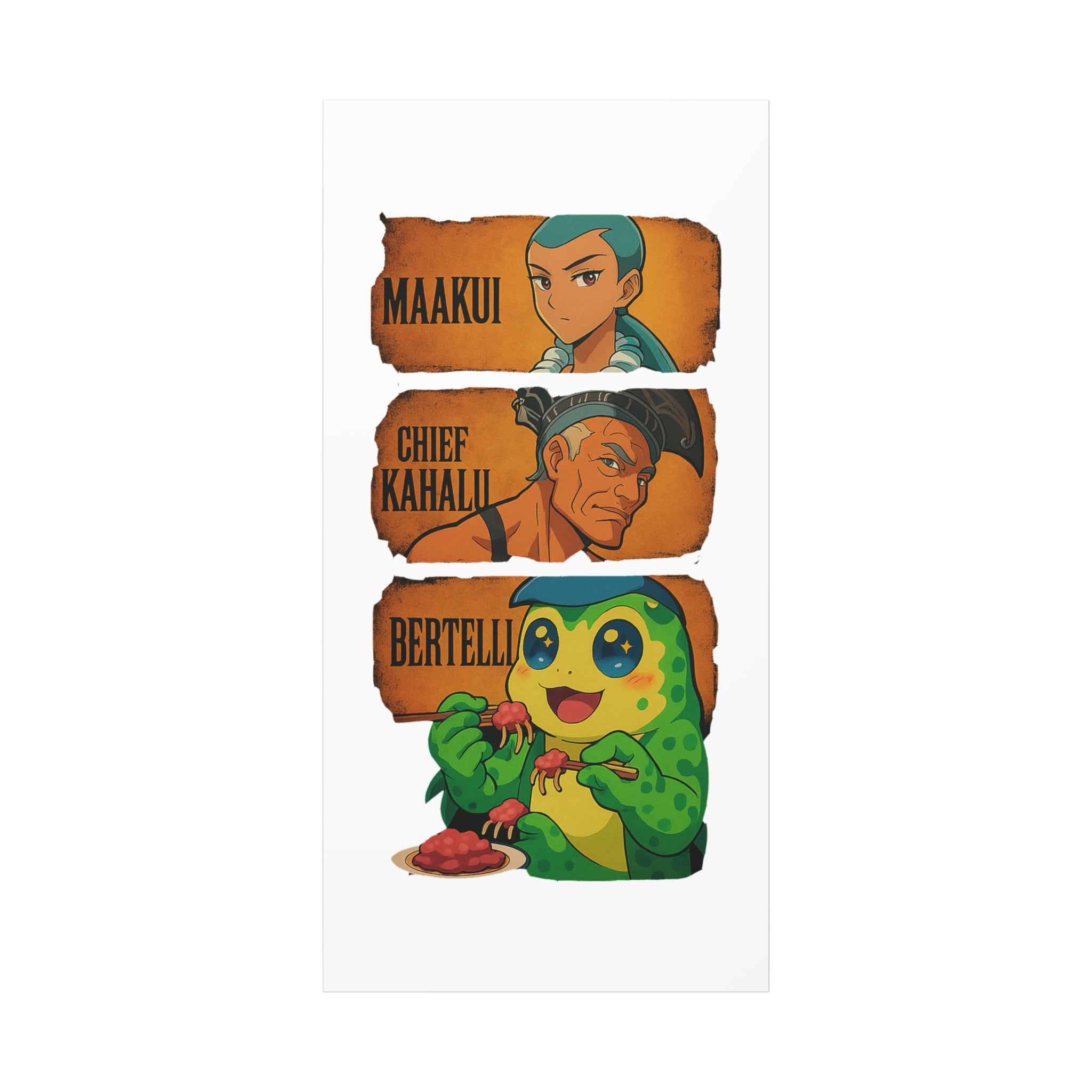 Canvas Wall Art, Anime Style Characters Maakui, Chief Kahalu and Bertelli, Home Decor for Gamers and Collectors, Gift Idea