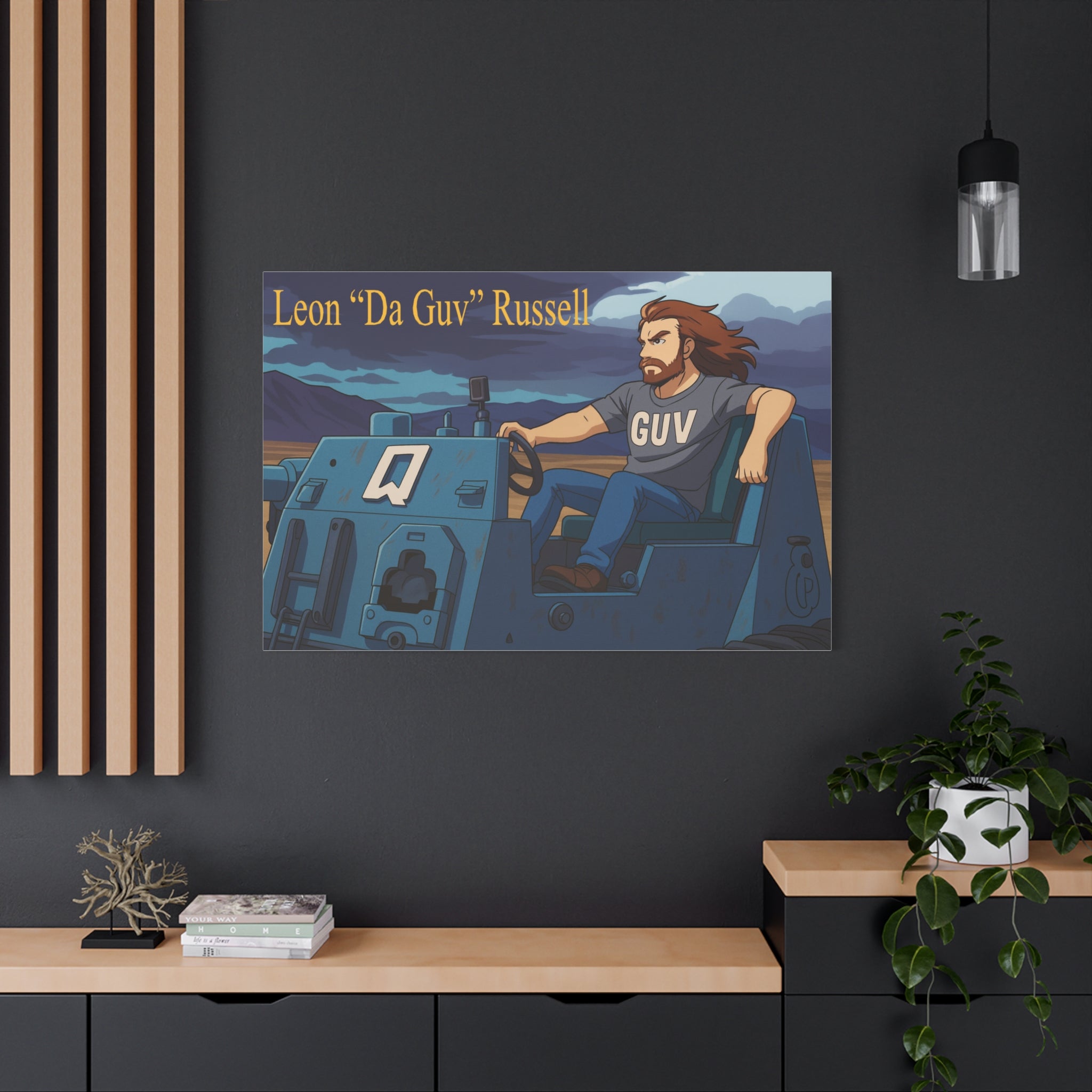 Canvas Print, Leon 'Da Guv' Russell Driving The Banshee Tank from 'Da Guv' Sci-Fi Book, Art Wall Decor, Matte Poster, Stretched Picture, 1