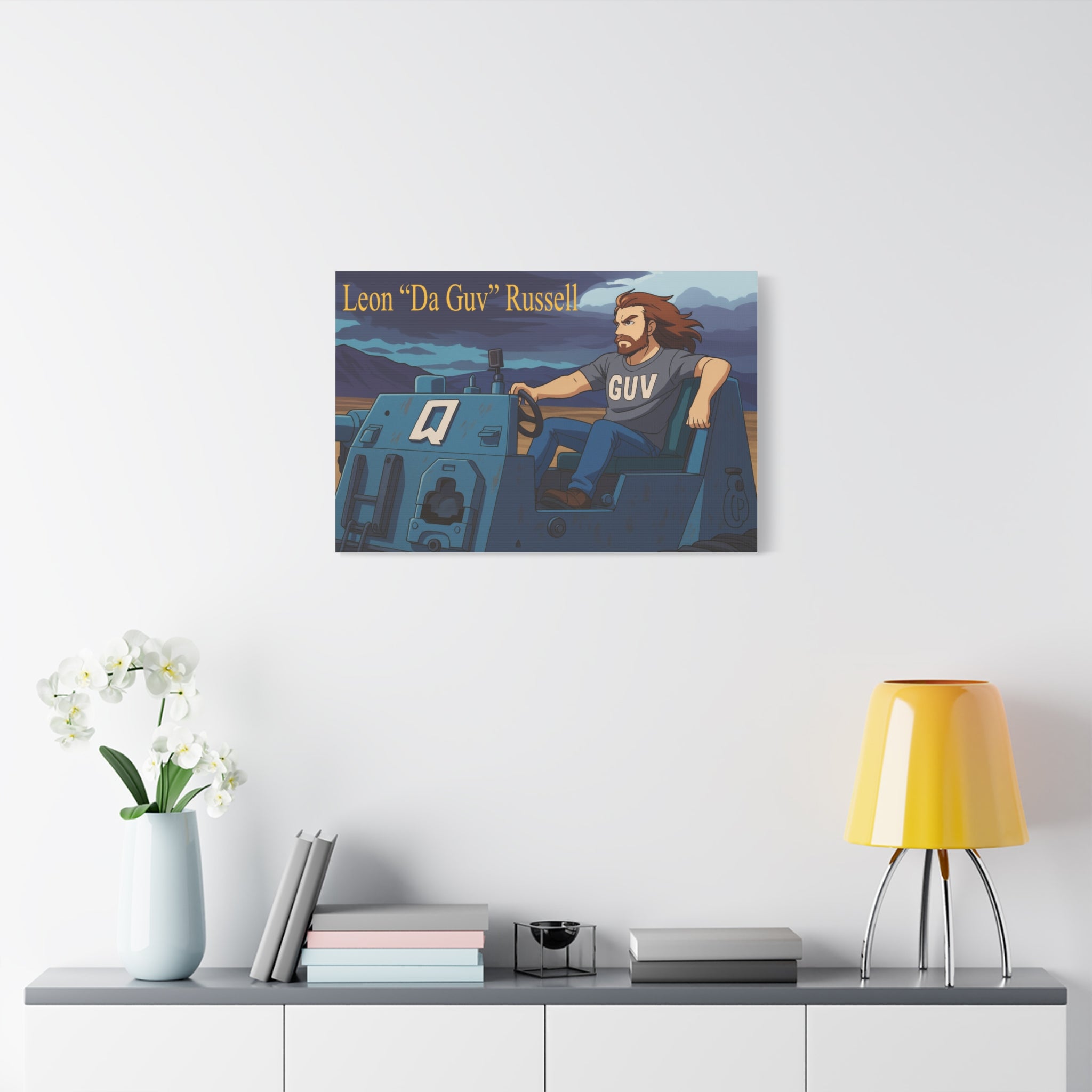 Canvas Print, Leon 'Da Guv' Russell Driving The Banshee Tank from 'Da Guv' Sci-Fi Book, Art Wall Decor, Matte Poster, Stretched Picture, 1
