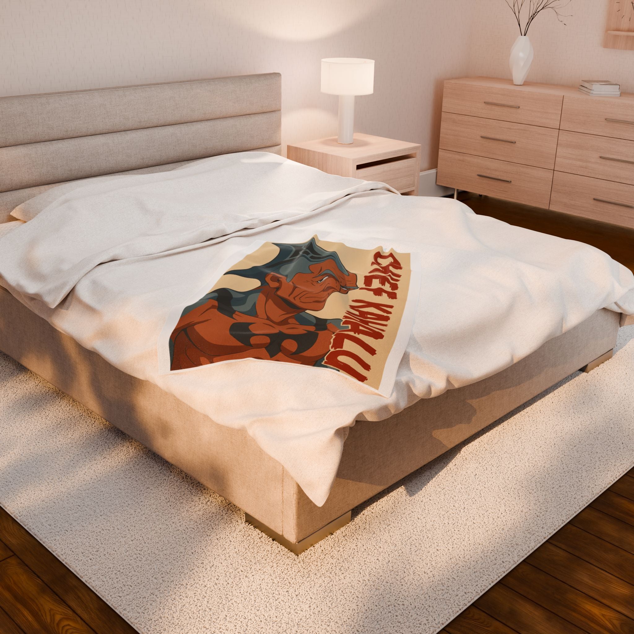 Velveteen Plush Blanket, Chief Kahalu from Da Guv Book, Sci-Fi Home Decor, Unique Gift Idea, Cozy Throw, Reading Nook Accessory
