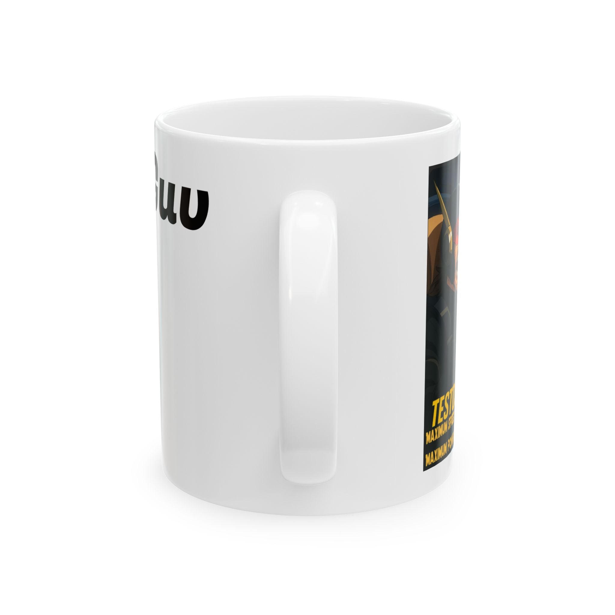 Ceramic Mug, featuring anime of Raulo driving the Testosterona 7000 from Da Guv, Sci-Fi Book Gift, Novelty Coffee Cup, Geeky Tea Mug,