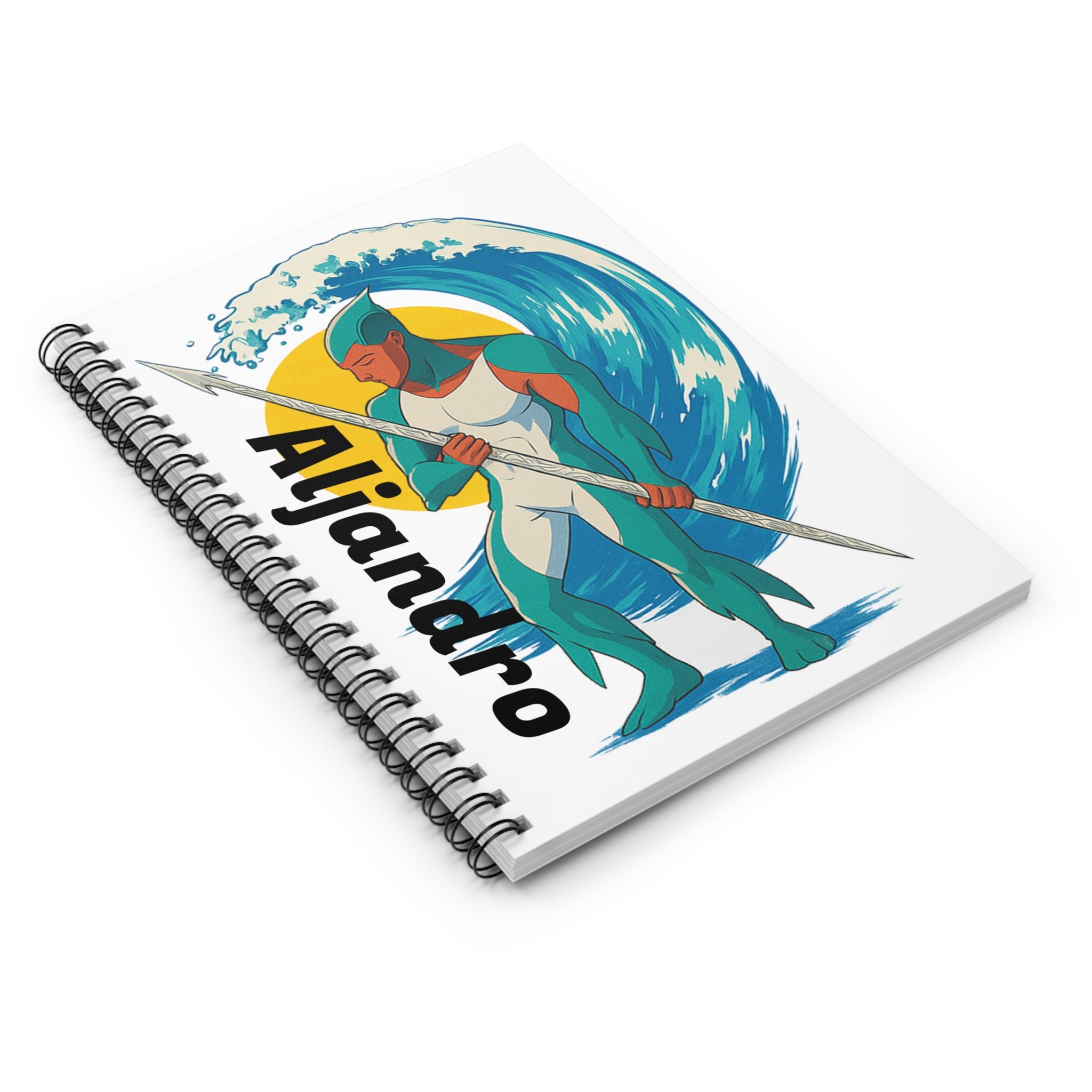 Anime Aljandro Spiral Notebook - Ocean Warrior Design, Journal, Sketchbook, Gift for Artists, Writers, Ocean Lovers, Custom Name
