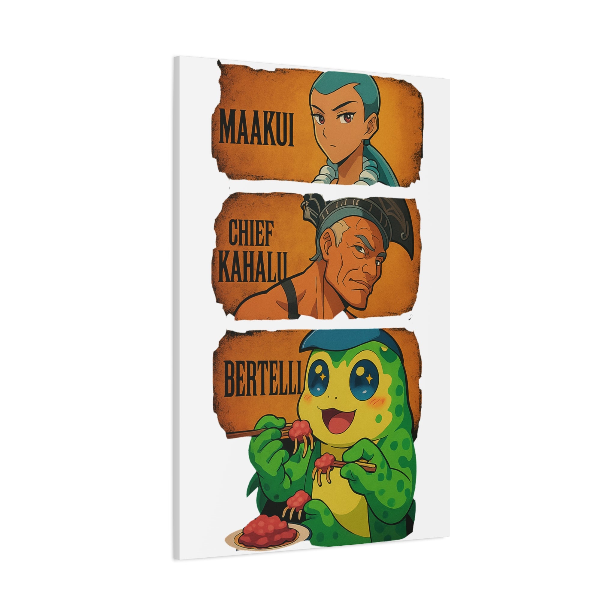 Canvas Wall Art, Anime Style Characters Maakui, Chief Kahalu and Bertelli, Home Decor for Gamers and Collectors, Gift Idea
