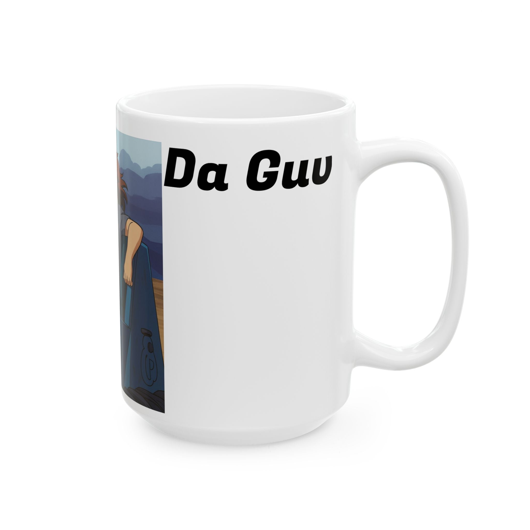 Sci-Fi Ceramic Mug featuring Leon "Da Guv" Russell driving The Banshee tank from the book "Da Guv", Gift for Book