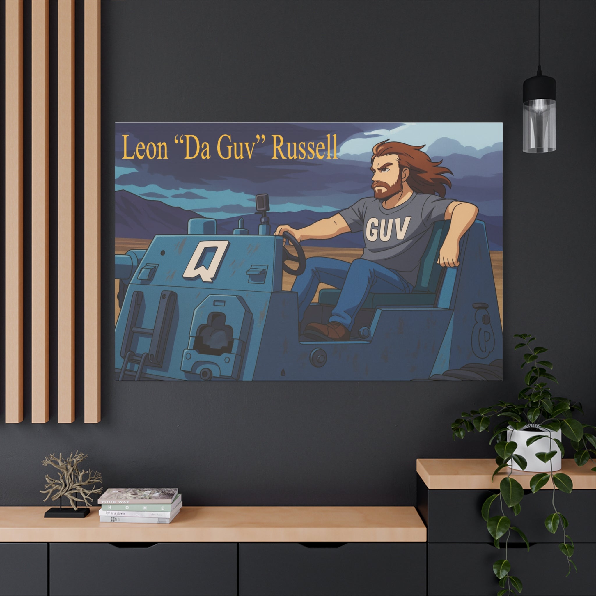 Canvas Print, Leon 'Da Guv' Russell Driving The Banshee Tank from 'Da Guv' Sci-Fi Book, Art Wall Decor, Matte Poster, Stretched Picture, 1