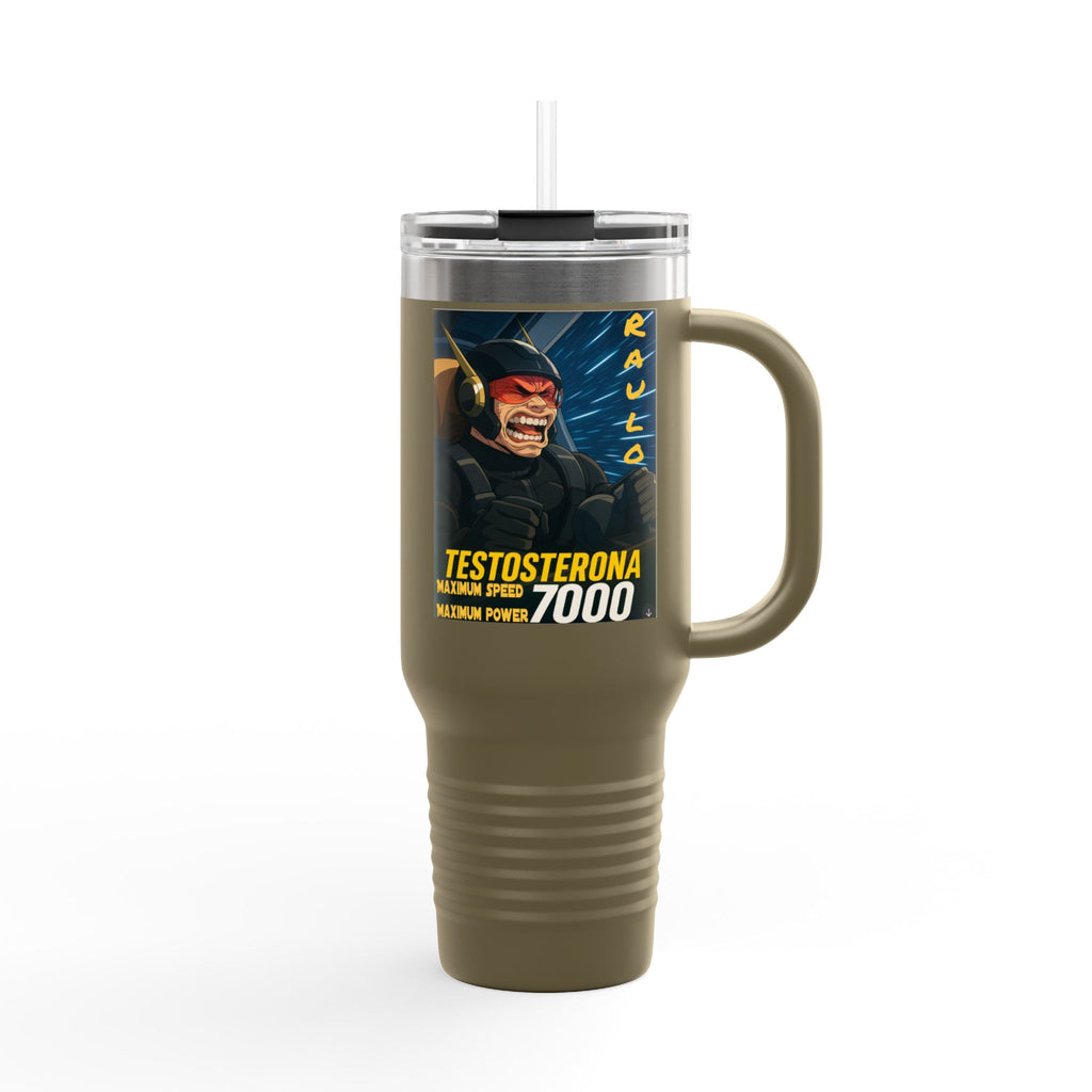 Bold Insulated Travel Mug - 40oz | Anime Raulo Testosterona 7000, Hot/Cold Beverages, Camping, Morning Coffee