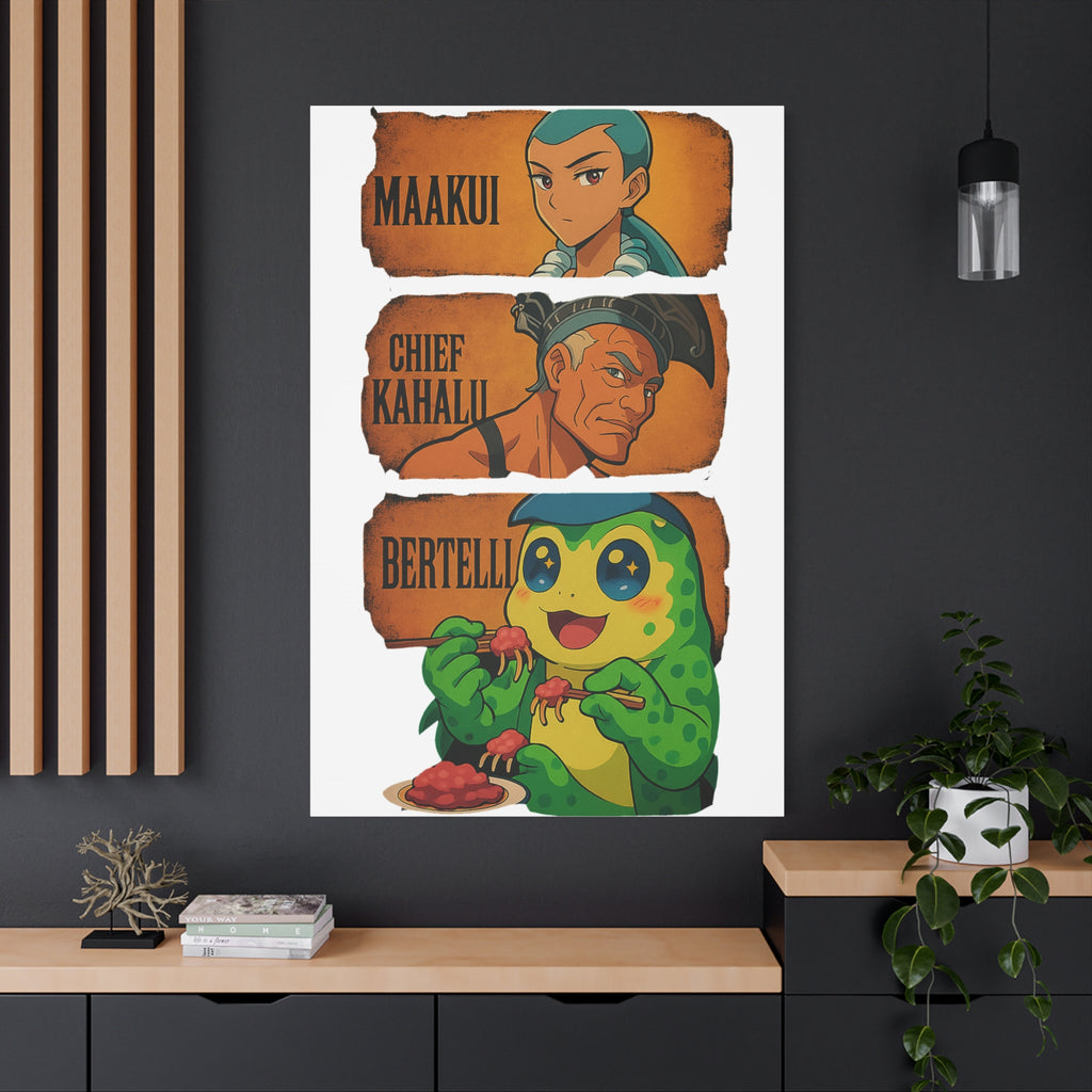 Canvas Wall Art, Anime Style Characters Maakui, Chief Kahalu and Bertelli, Home Decor for Gamers and Collectors, Gift Idea