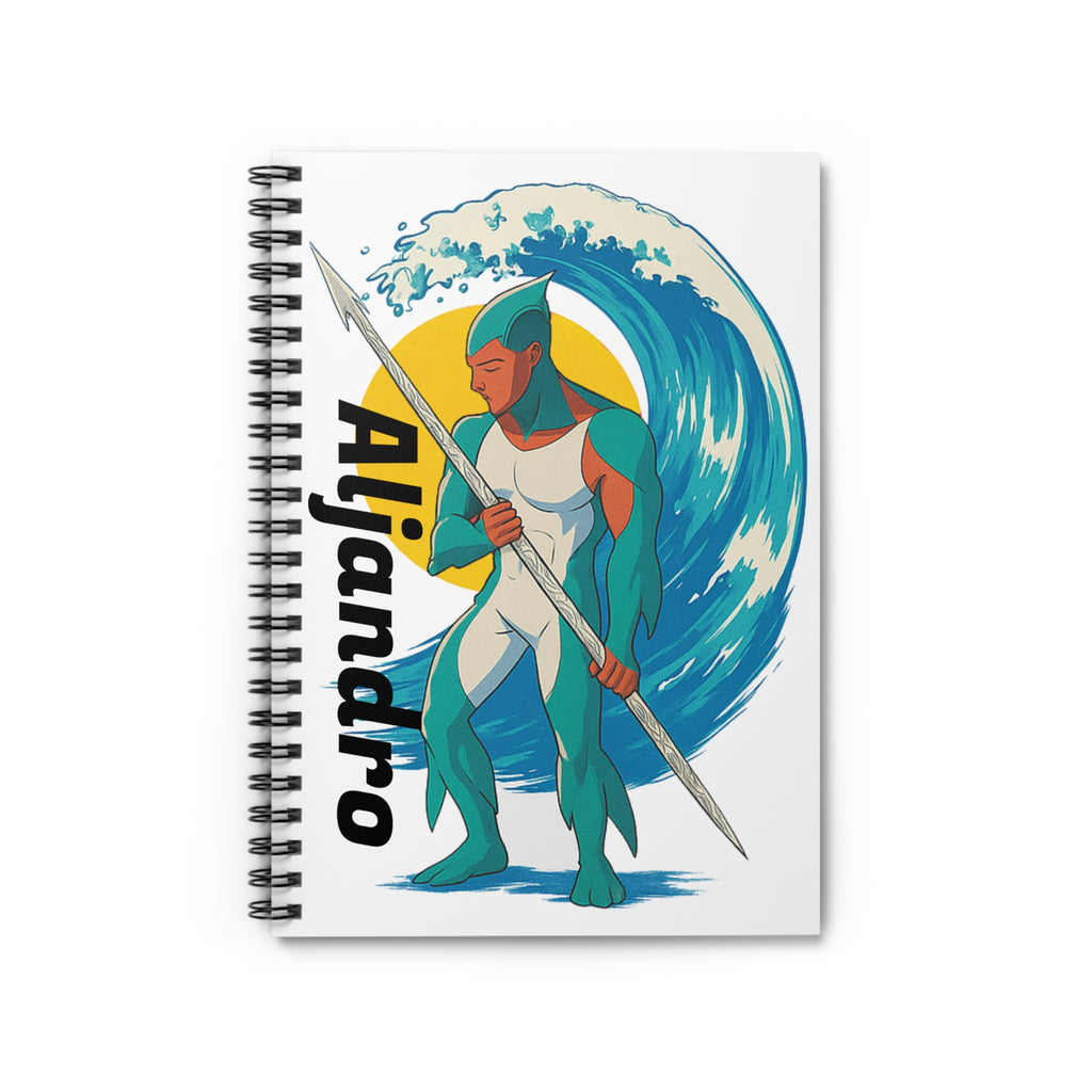Anime Aljandro Spiral Notebook - Ocean Warrior Design, Journal, Sketchbook, Gift for Artists, Writers, Ocean Lovers, Custom Name