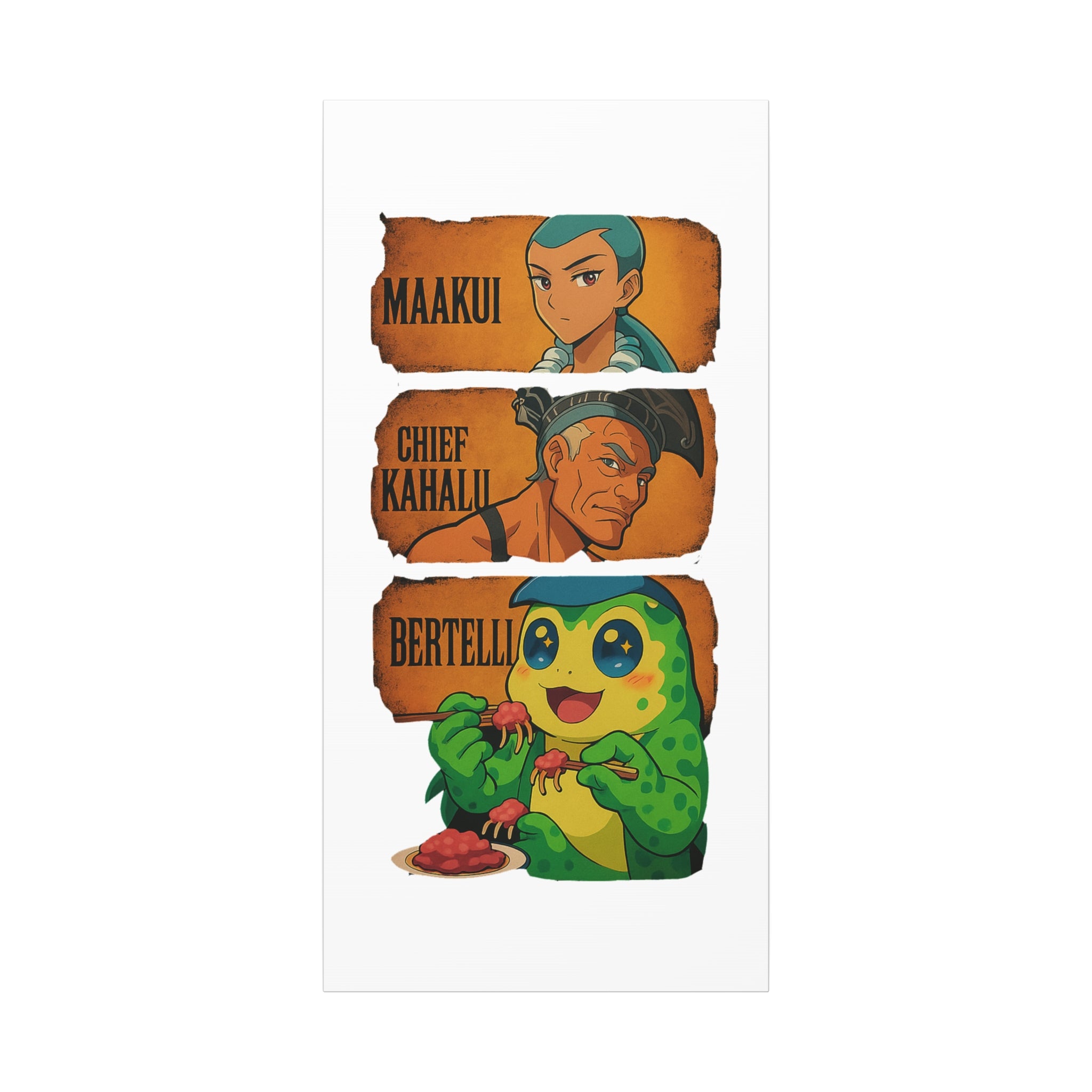 Canvas Wall Art, Anime Style Characters Maakui, Chief Kahalu and Bertelli, Home Decor for Gamers and Collectors, Gift Idea