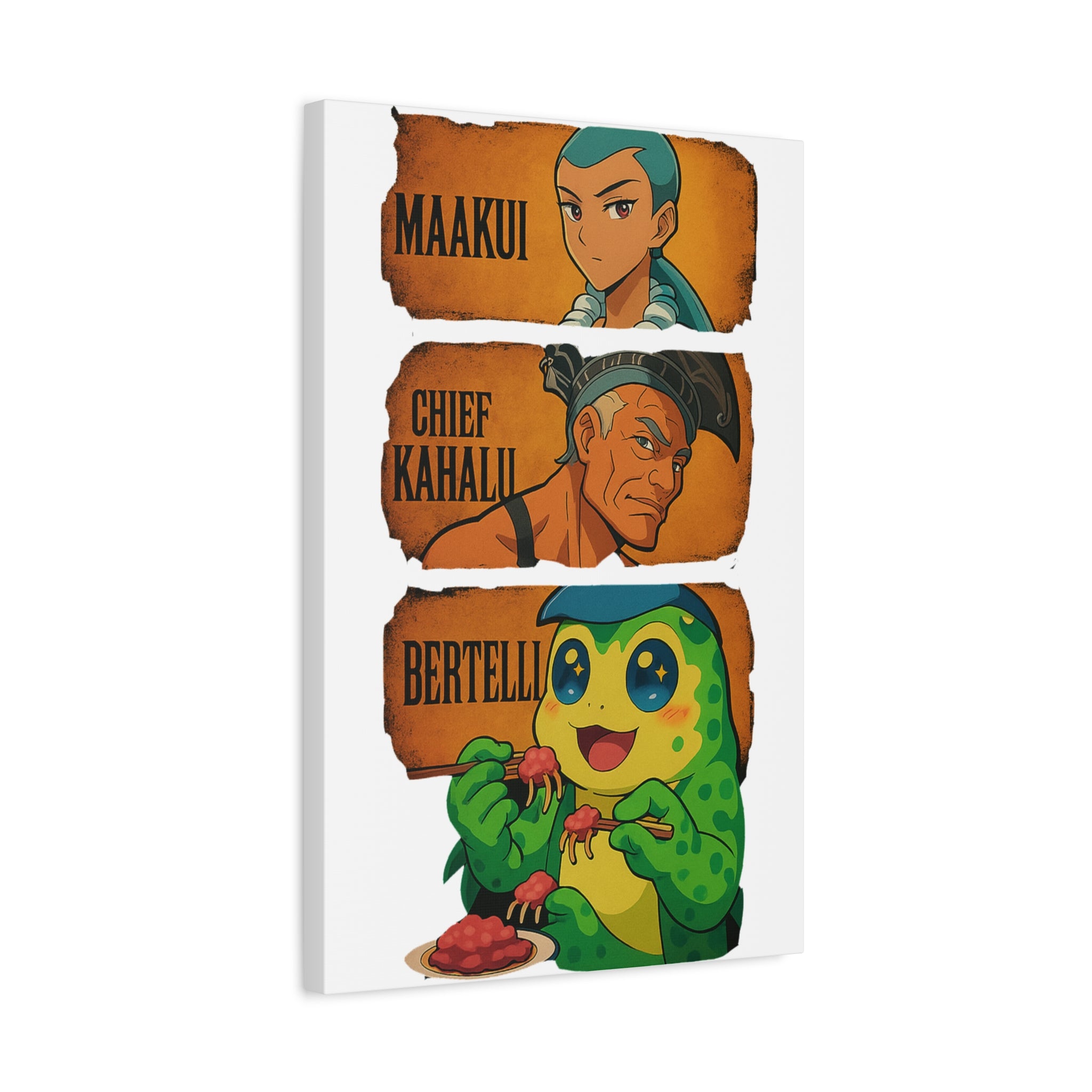 Canvas Wall Art, Anime Style Characters Maakui, Chief Kahalu and Bertelli, Home Decor for Gamers and Collectors, Gift Idea