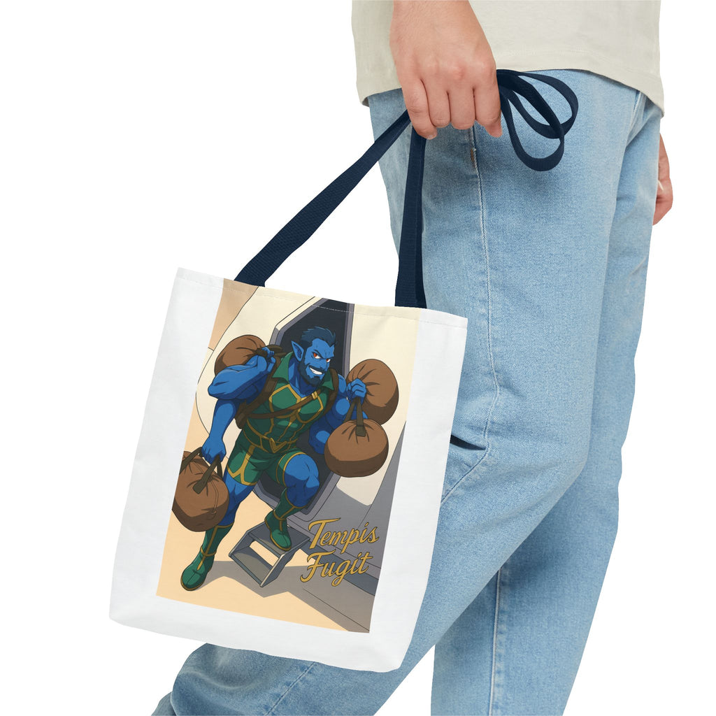 Tote Bag Anime Tempis Fugit, Da Guv Sci-Fi Book Lover Gift, Bookish Shoulder Bag, Literary Tote, Bookworm Library Bag, Geeky Book Lover Gift