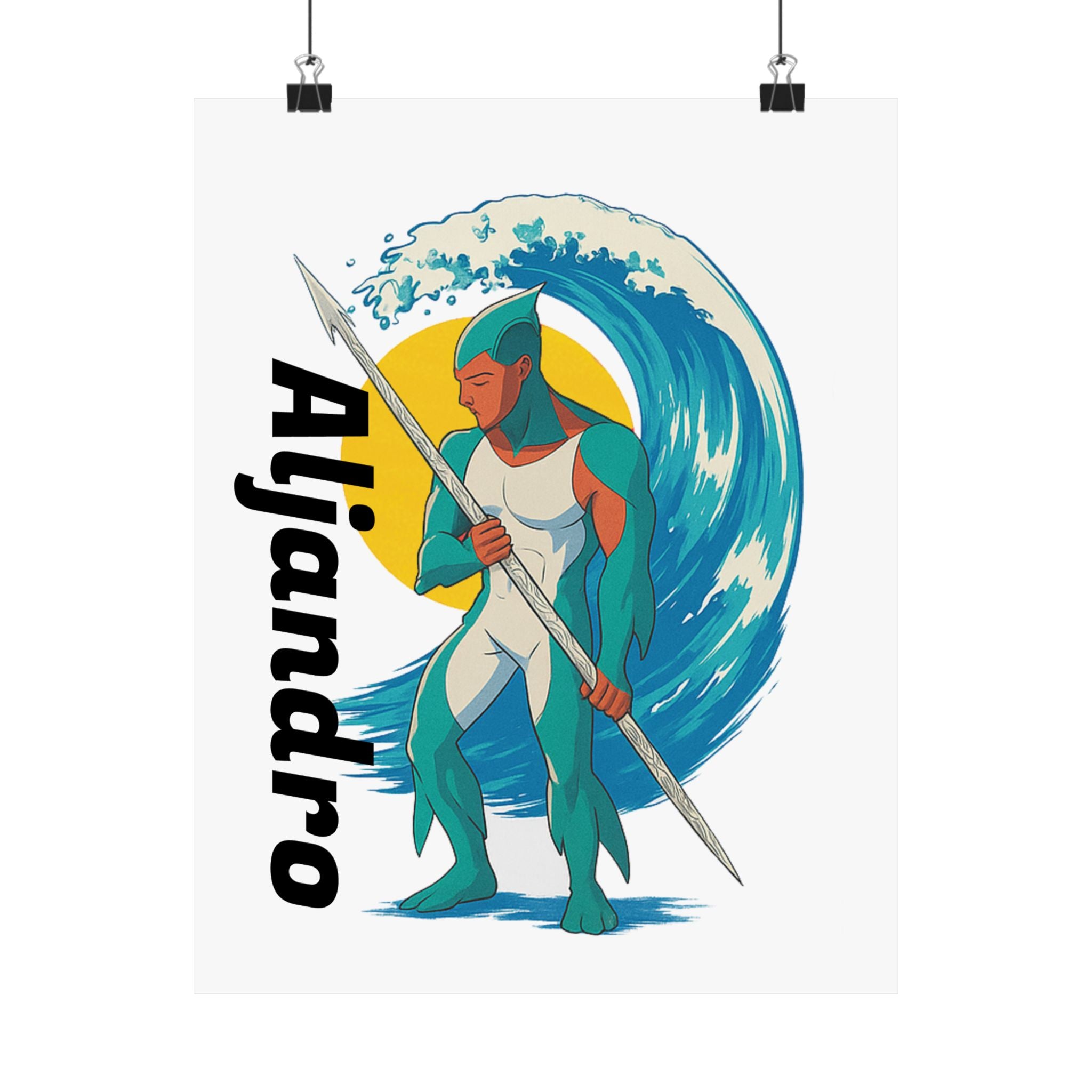 Anime Aljandro Vertical Poster - Personalized Wall Art, Name Print, Unique Home Decor, Gifts for Him, Ocean Lover Decor