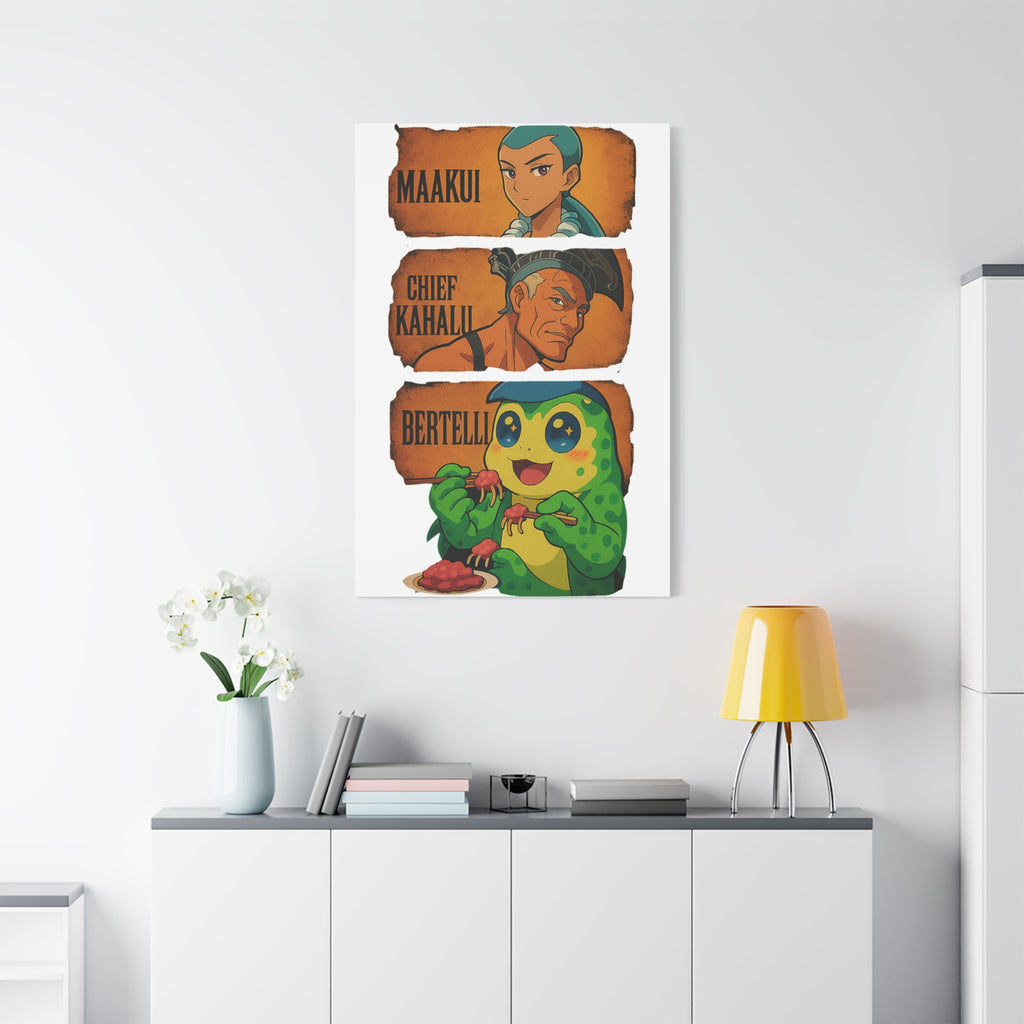 Canvas Wall Art, Anime Style Characters Maakui, Chief Kahalu and Bertelli, Home Decor for Gamers and Collectors, Gift Idea