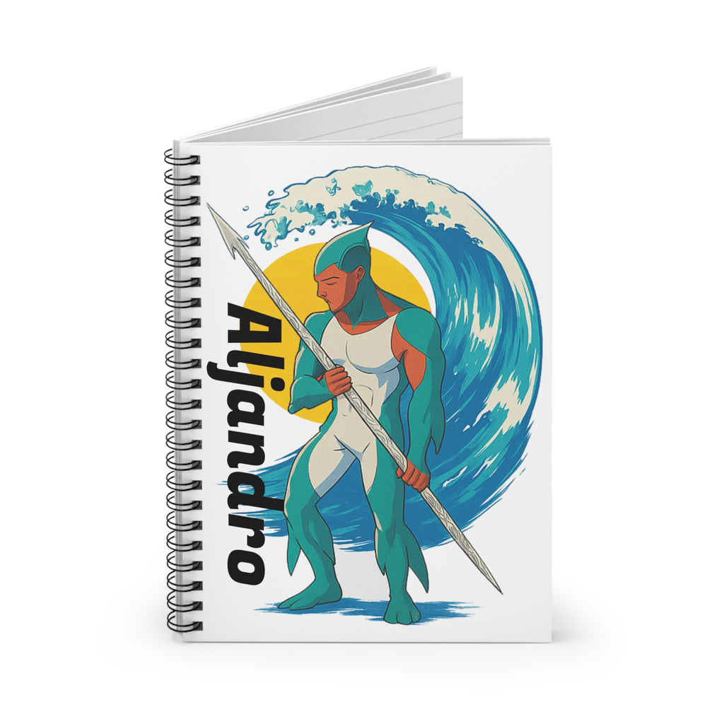 Anime Aljandro Spiral Notebook - Ocean Warrior Design, Journal, Sketchbook, Gift for Artists, Writers, Ocean Lovers, Custom Name
