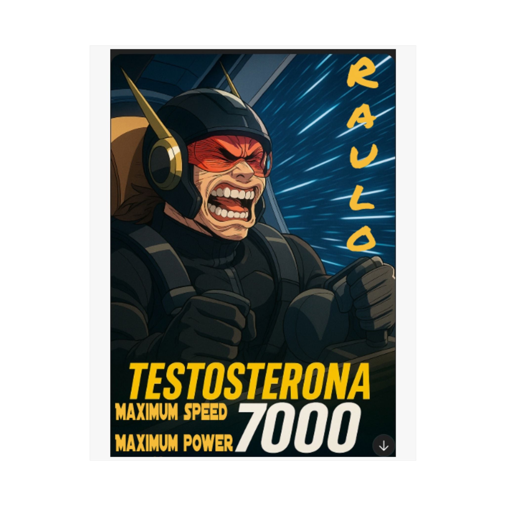 Vertical Poster, Sci-Fi Anime Raulo Driving Testosterona 7000 from Da Guv Book, Matte Wall Art, Home Decor Print, Room Decoration