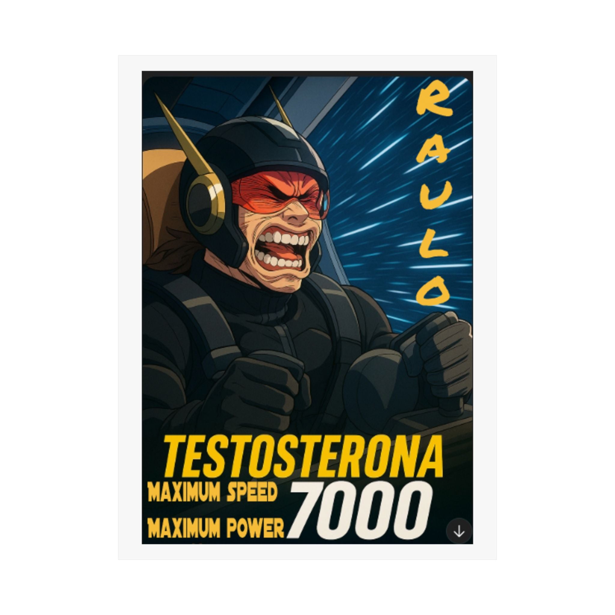 Vertical Poster, Sci-Fi Anime Raulo Driving Testosterona 7000 from Da Guv Book, Matte Wall Art, Home Decor Print, Room Decoration