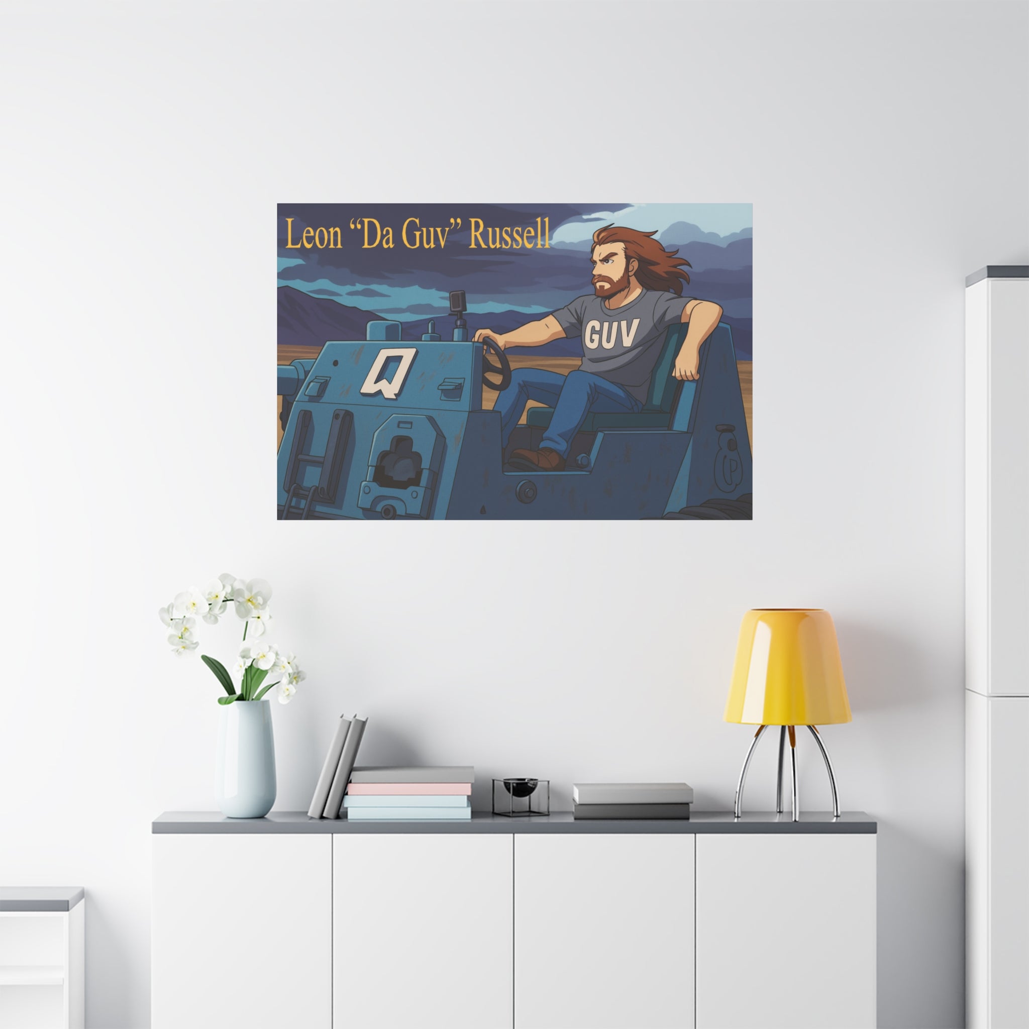 Canvas Print, Leon 'Da Guv' Russell Driving The Banshee Tank from 'Da Guv' Sci-Fi Book, Art Wall Decor, Matte Poster, Stretched Picture, 1