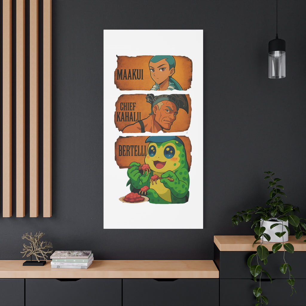Canvas Wall Art, Anime Style Characters Maakui, Chief Kahalu and Bertelli, Home Decor for Gamers and Collectors, Gift Idea