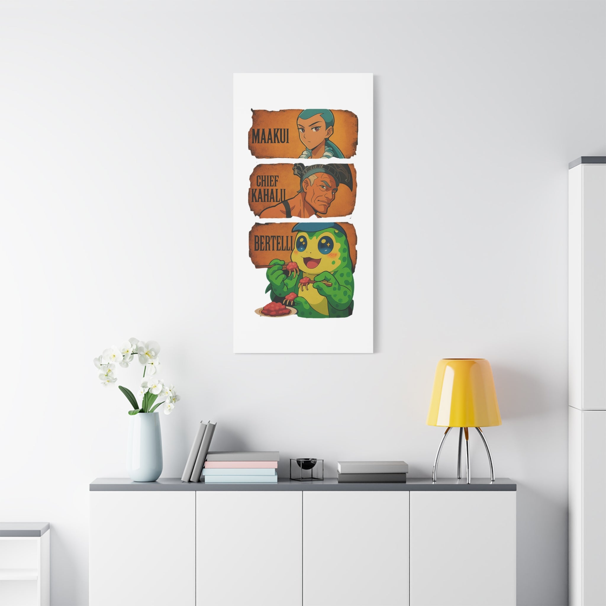 Canvas Wall Art, Anime Style Characters Maakui, Chief Kahalu and Bertelli, Home Decor for Gamers and Collectors, Gift Idea