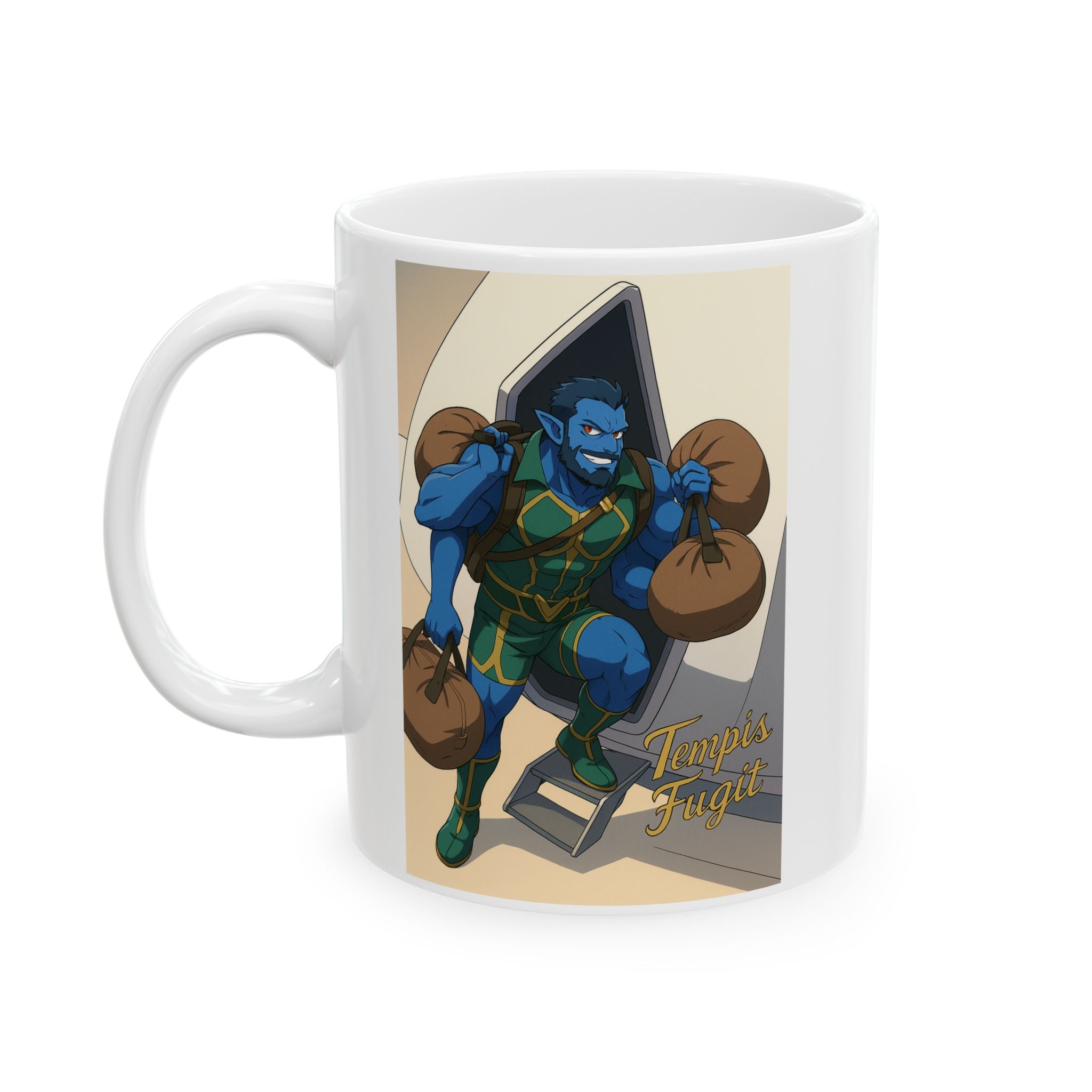 Anime Tempis Fugit Ceramic Mug, Da Guv Sci-Fi Book Lover Gift, 11oz, 15oz, Coffee Cup, Tea Mug, Novelty Drinkware, Manga Fan Present, Otaku