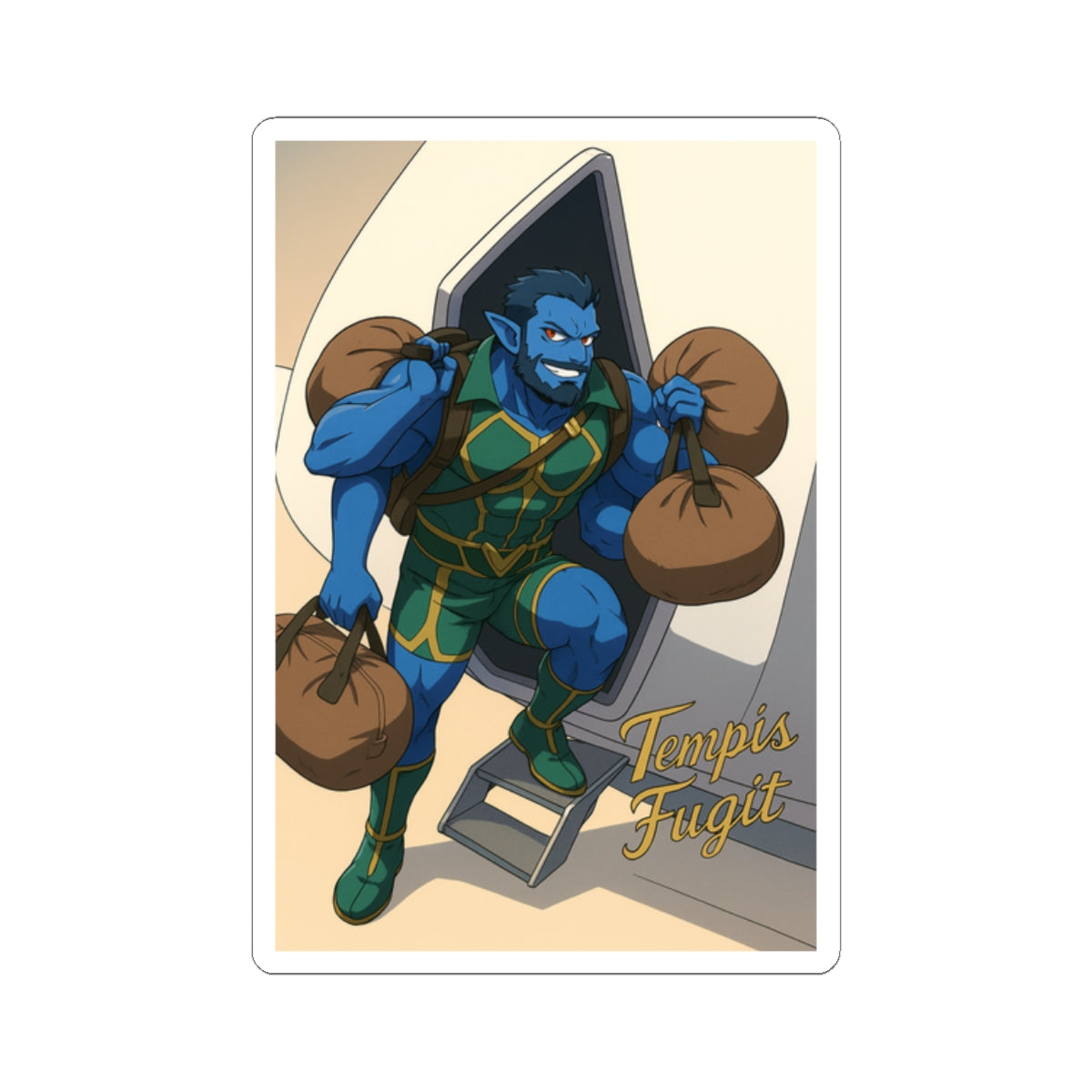 Anime Tempis Fugit Kiss-Cut Stickers, Da Guv Sci-Fi Design, Laptop Decals, Water Bottle Labels, Planner Stickers, Bullet Journal Accessories