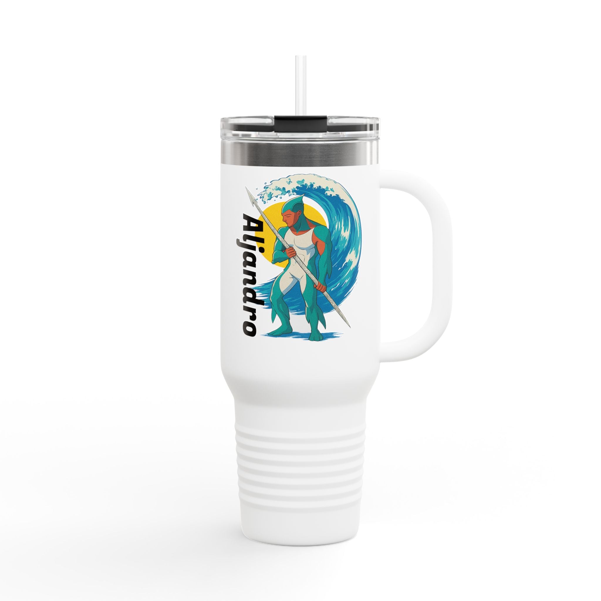 Anime Aljandro Travel Mug, Ocean Adventure Design, Explore Nature Mug, Custom Name Travel Cup, Coffee Lover Gift, Summer Beach Mug