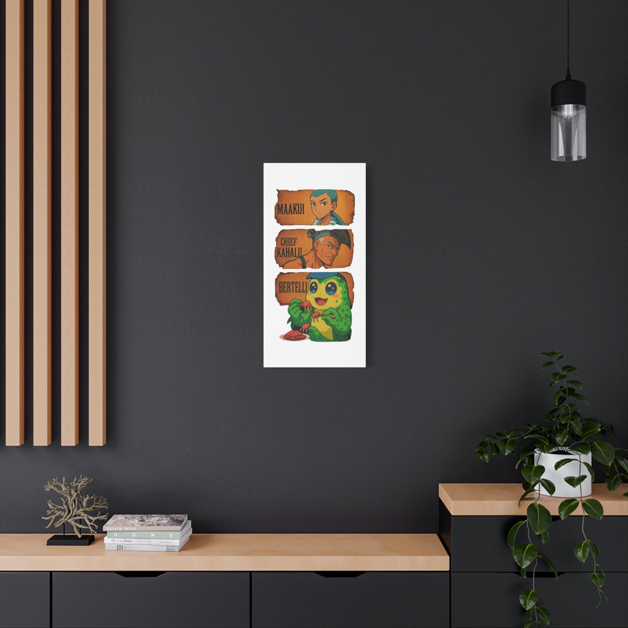 Canvas Wall Art, Anime Style Characters Maakui, Chief Kahalu and Bertelli, Home Decor for Gamers and Collectors, Gift Idea
