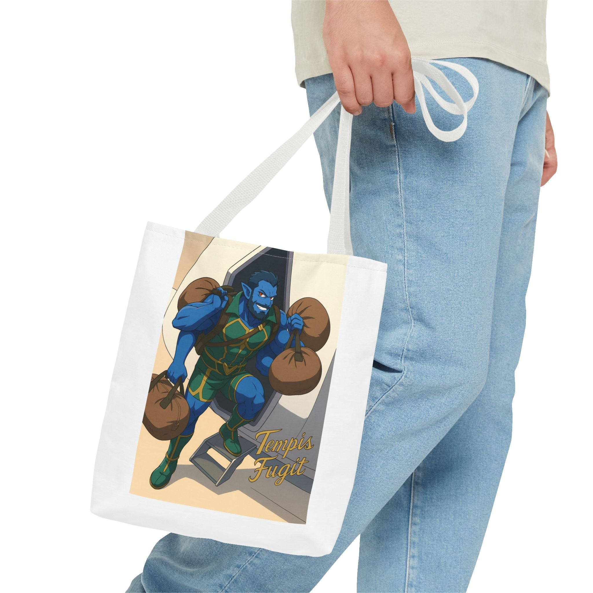 Tote Bag Anime Tempis Fugit, Da Guv Sci-Fi Book Lover Gift, Bookish Shoulder Bag, Literary Tote, Bookworm Library Bag, Geeky Book Lover Gift